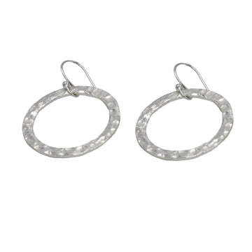 Hammered Round Silver Dangle Earring - DeKulture DKW-1304-SEJ