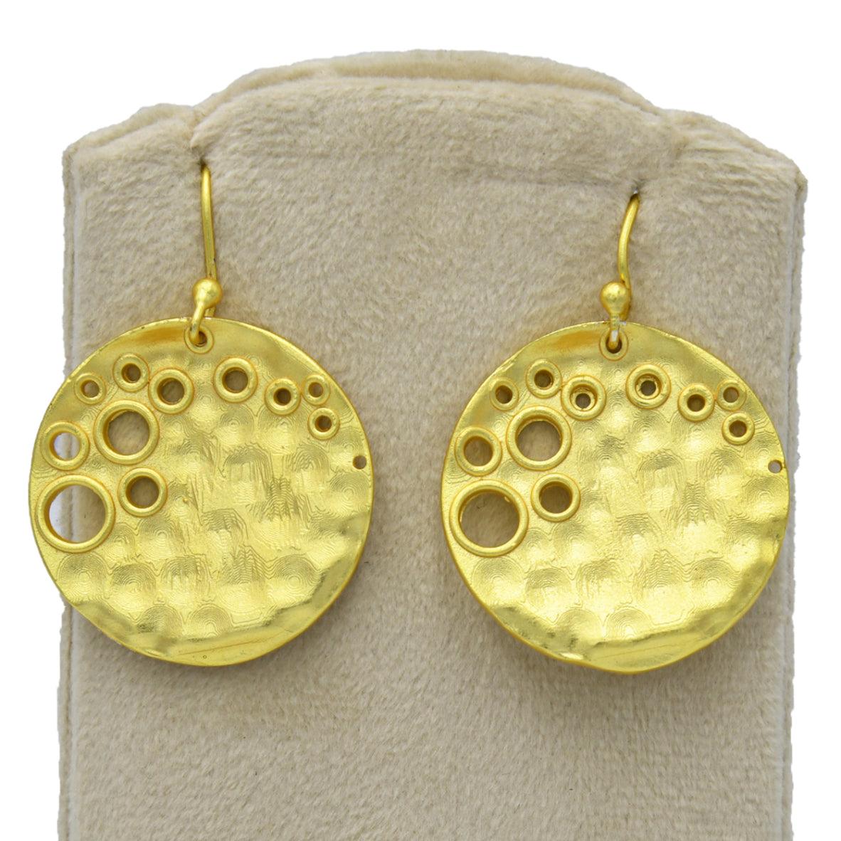 Hammered Vermeil Disk Dangle Earring - DeKulture DKW-1298-SEJ