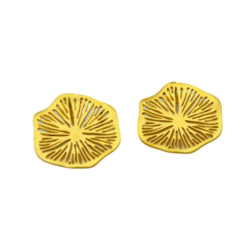 Lotus Leaf Gold Plated Brass Stud Earring - DeKulture DKW-1289-SEJ
