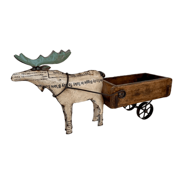 Moose With Brick Mould Cart Figurine - DeKulture DKW-17164-RIF