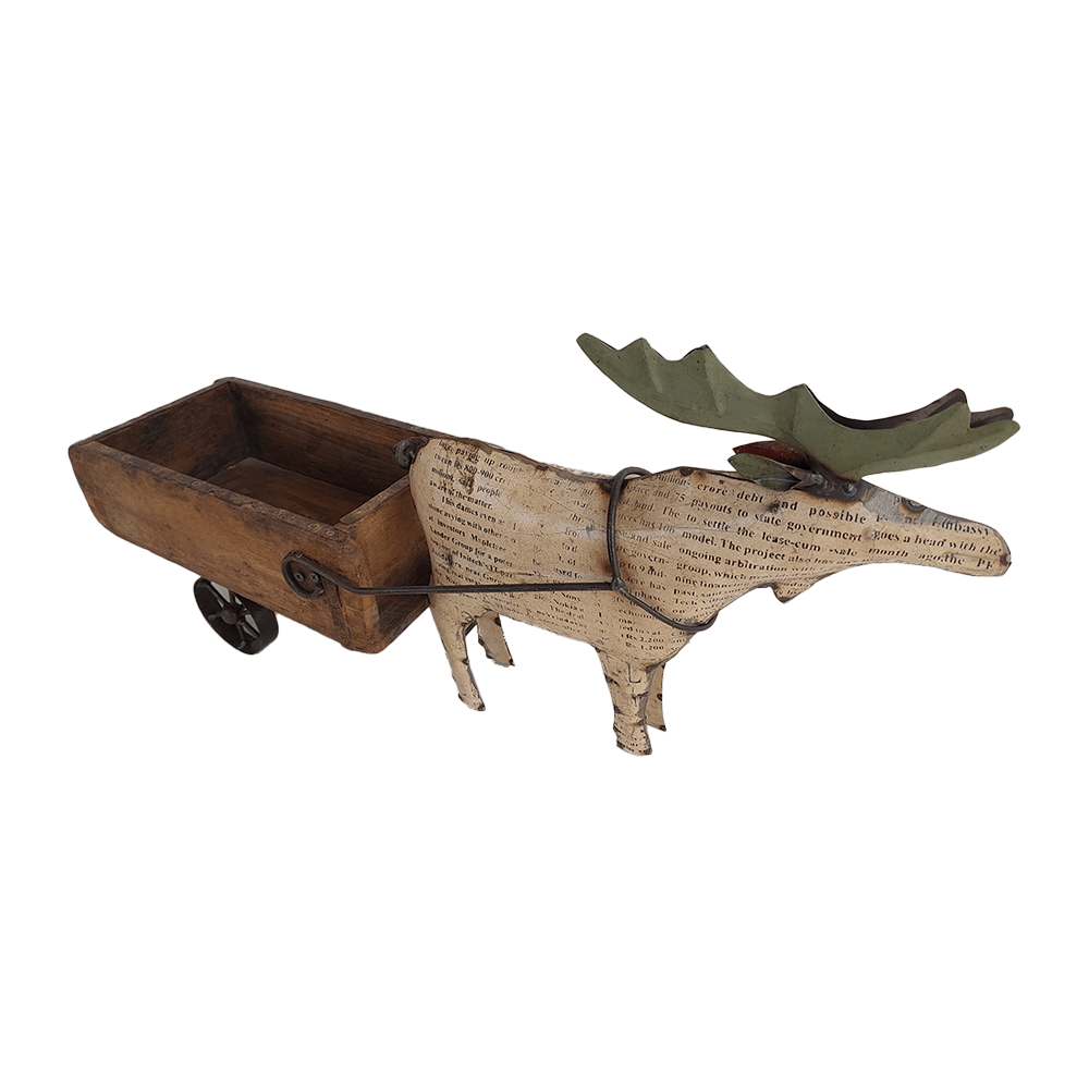 Moose With Brick Mould Cart Figurine - DeKulture DKW-17164-RIF