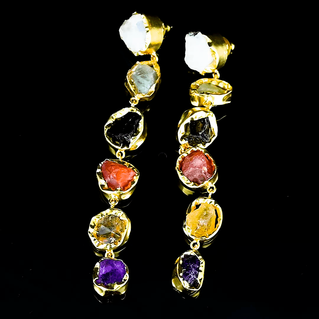 Multi Gemstone Brass Bezel Stud Earring - DeKulture DKW-815-E