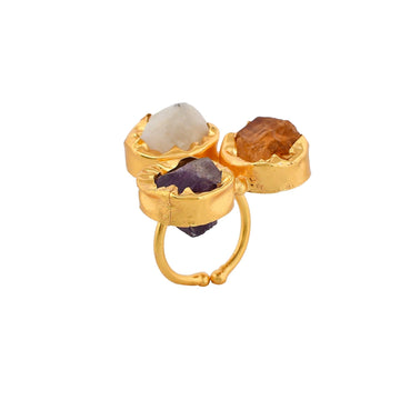 Multi Gemstone Brass Flash Gold Plating Bezel Ring - DeKulture DKW-843-AR