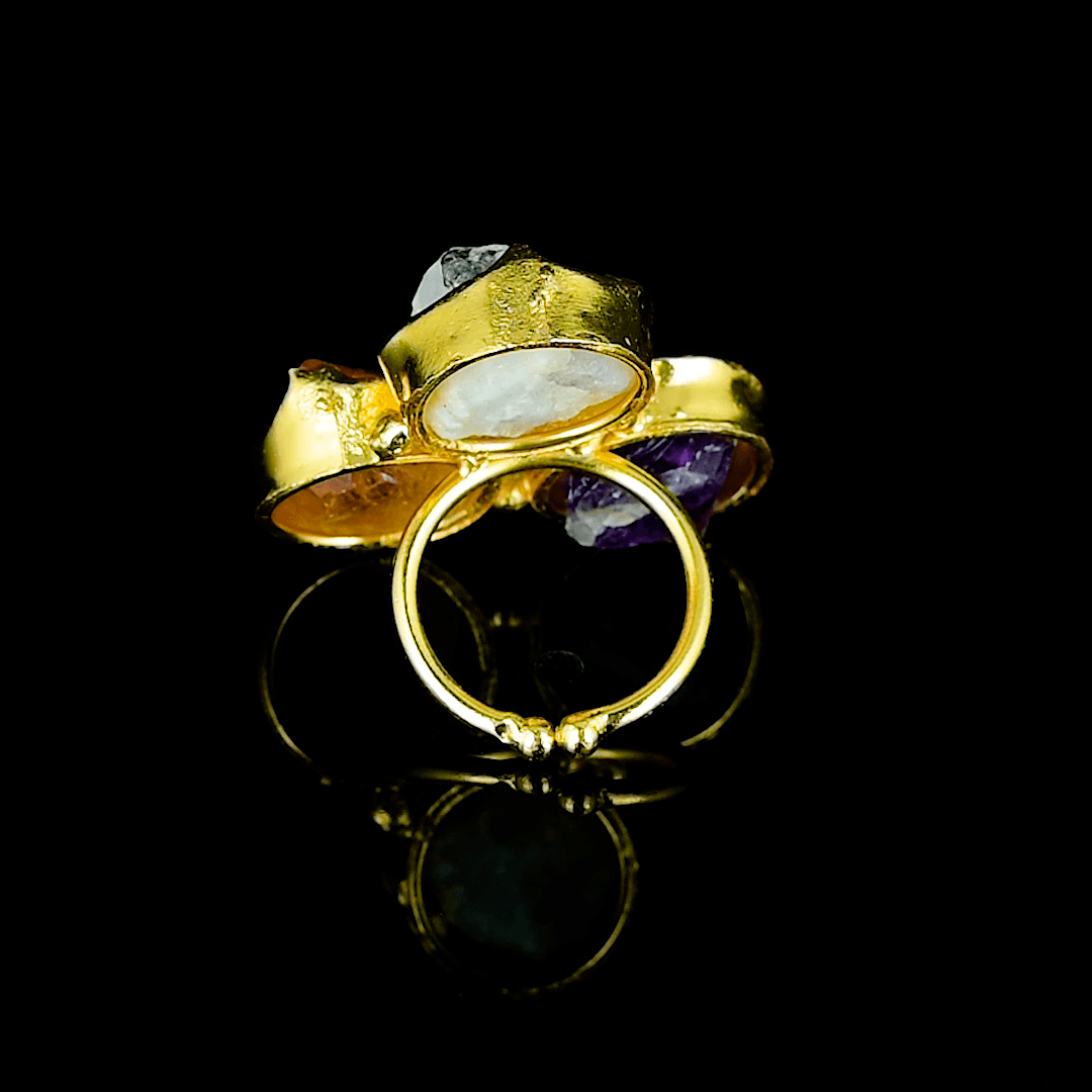 Multi Gemstone Brass Flash Gold Plating Bezel Ring - DeKulture DKW-843-AR