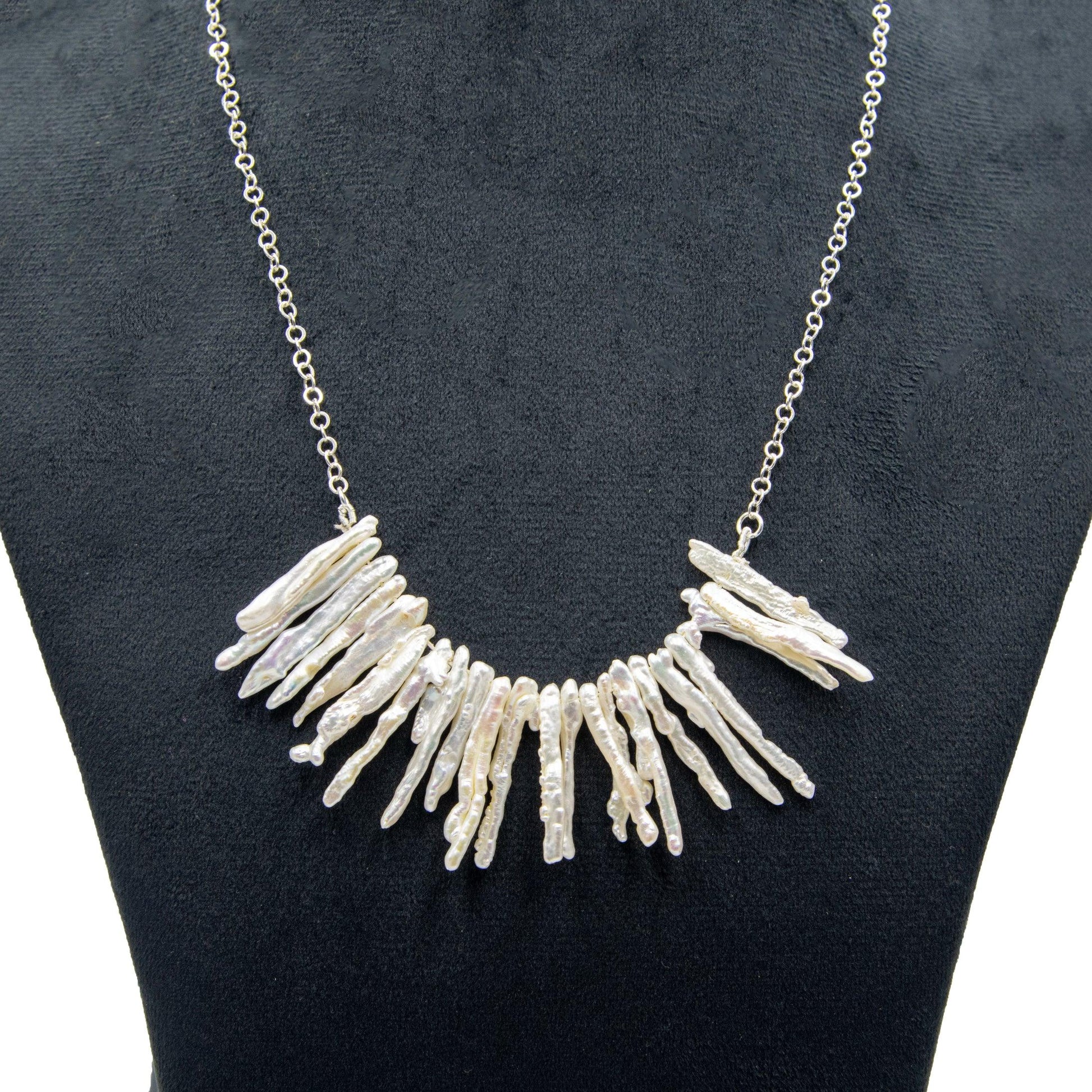 Natural Long Biwa Pearl Silver Plated Chain Necklace - DeKulture DKW-1477-NKJ