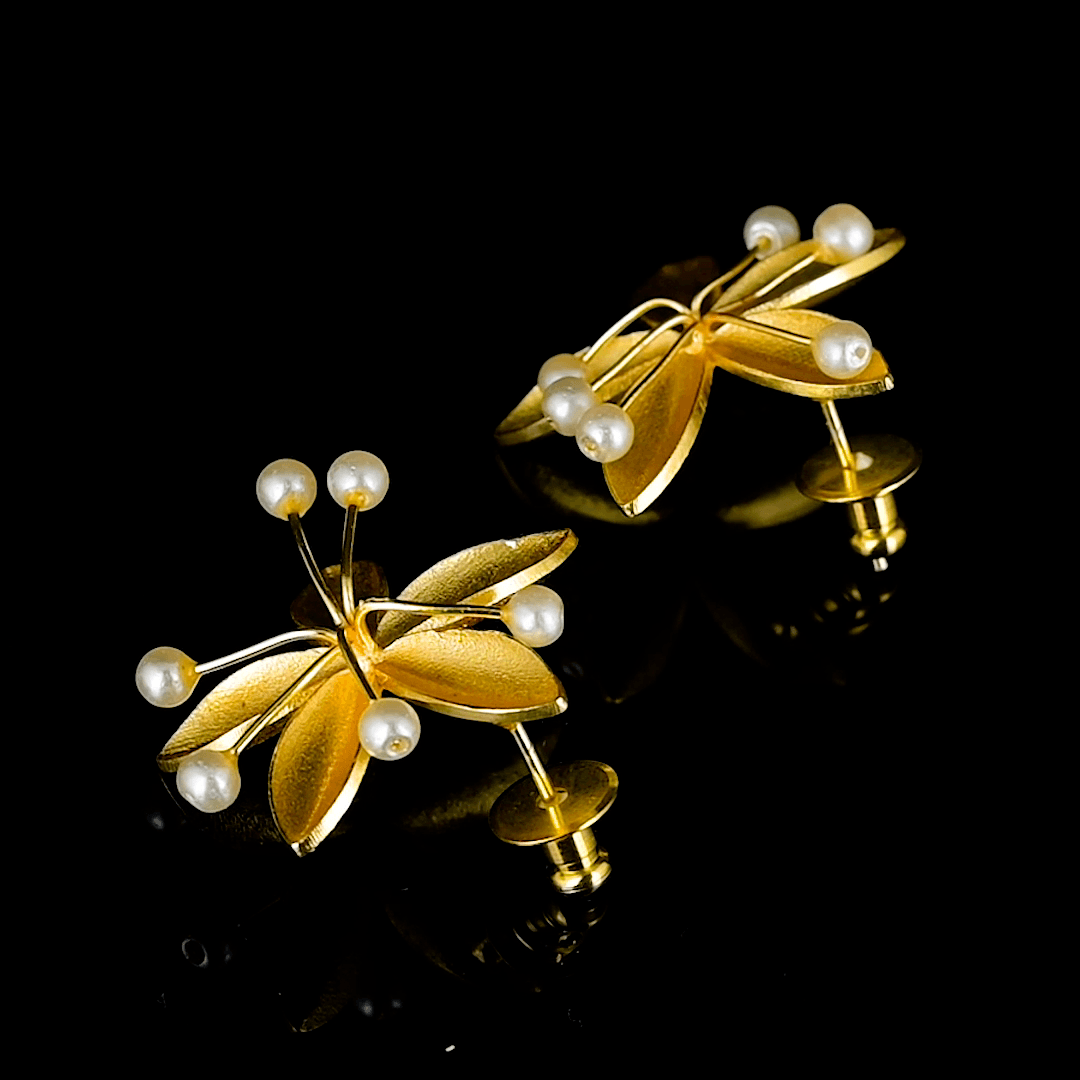 Natural Pearl Brass Floral Stud Earring - DeKulture DKW-826-E