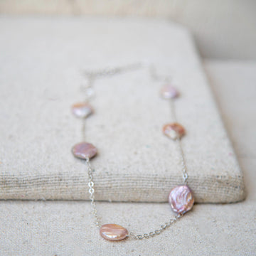 Natural Pearl Sliver Plated Cut Chain Necklace