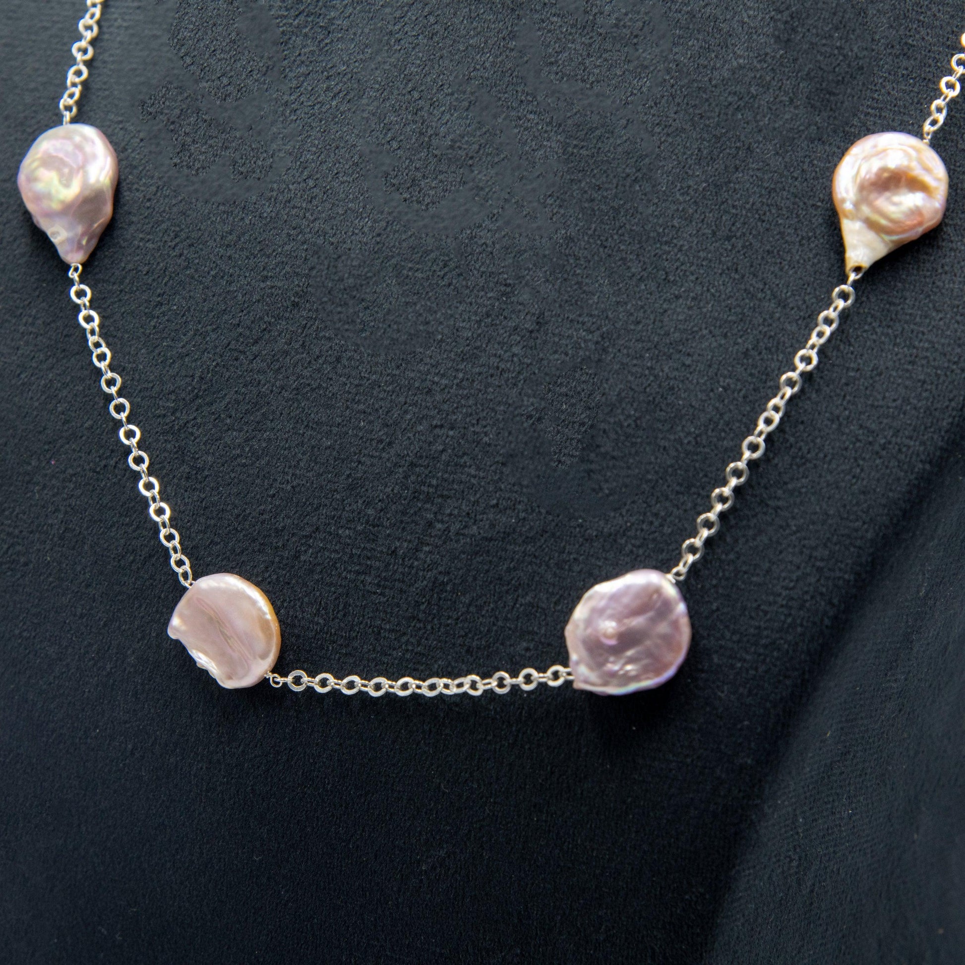 Natural Pearl Sliver Plated Cut Chain Necklace - DeKulture DKW-1474-NKJ