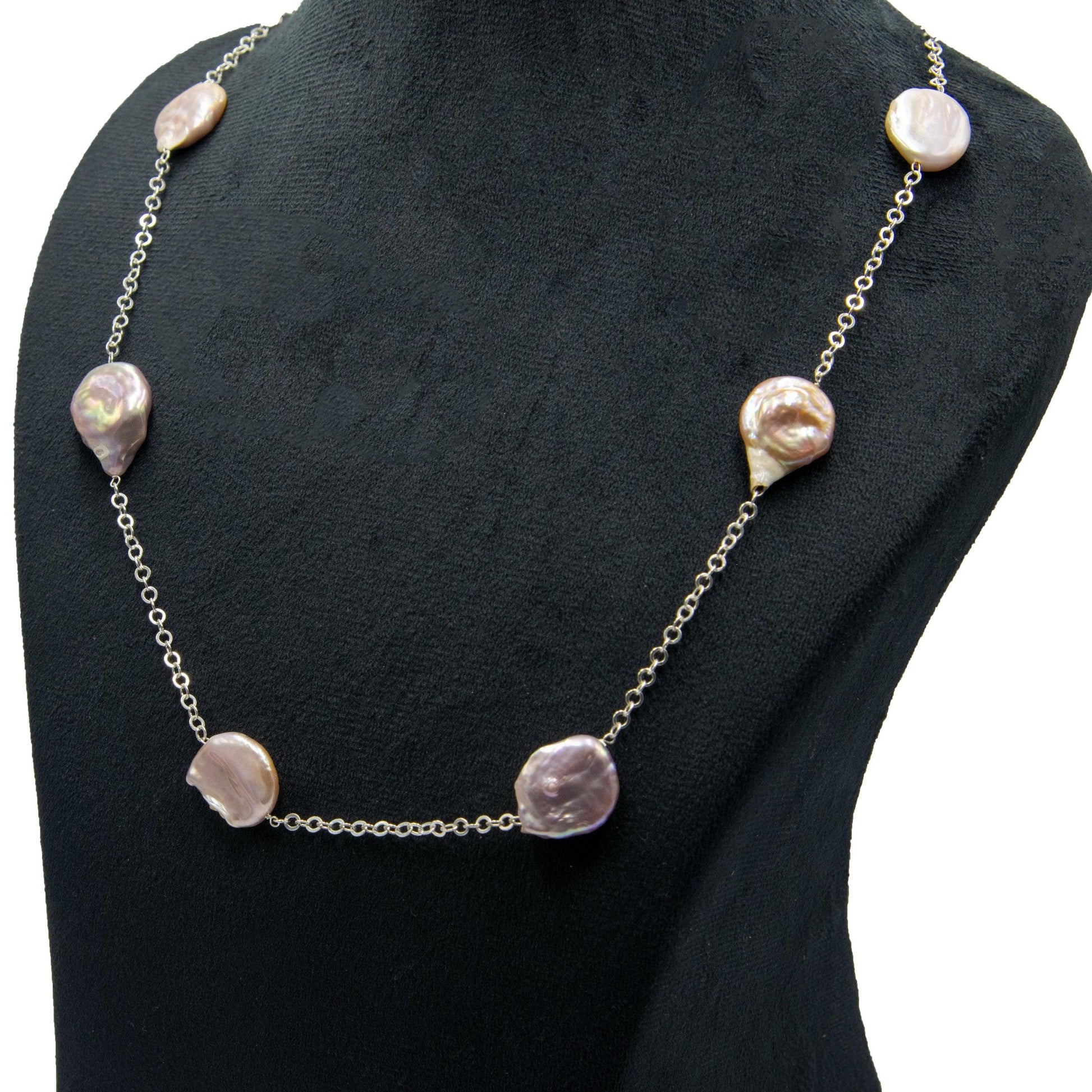 Natural Pearl Sliver Plated Cut Chain Necklace - DeKulture DKW-1474-NKJ