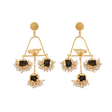 Pearl & Gemstone Brass Floral Stud Earring - DeKulture DKW-838-E