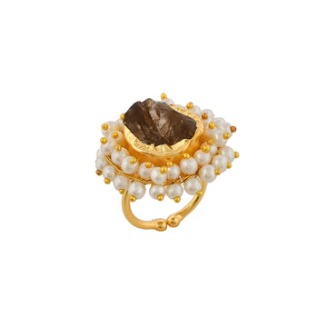 Pearl Brass Flash Gold Plating Floral Ring - DeKulture DKW-842-AR
