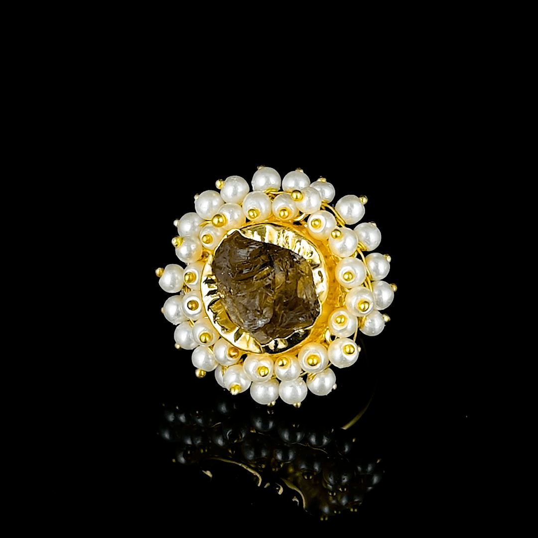 Pearl Brass Flash Gold Plating Floral Ring - DeKulture DKW-842-AR