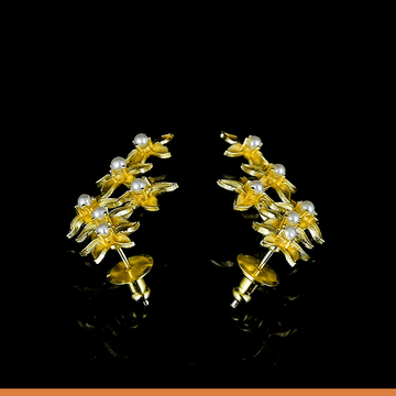 Pearl Brass Floral Stud Earring - DeKulture DKW-808-E