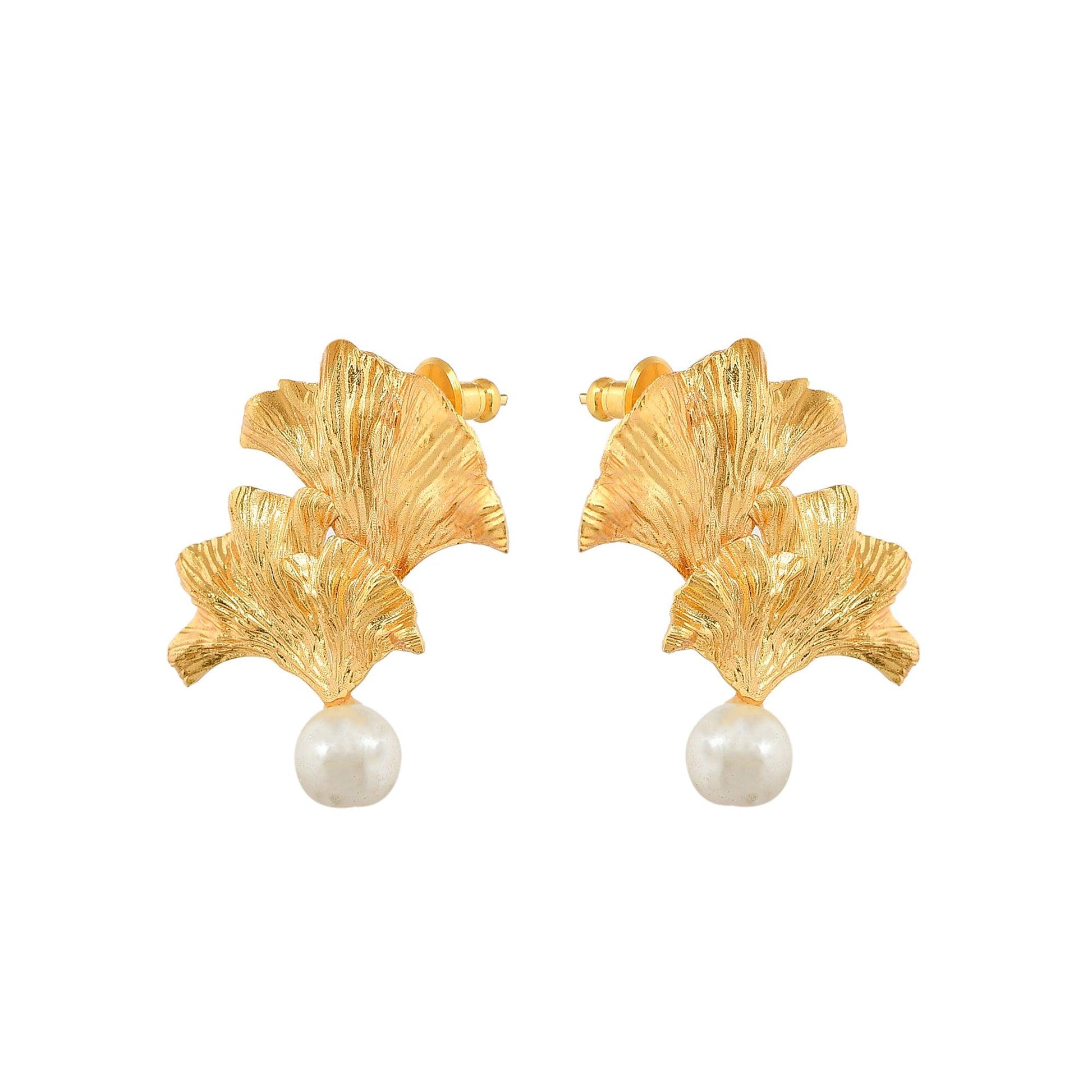 Pearl Brass Ginkgo Stud Earring - DeKulture DKW-810-E