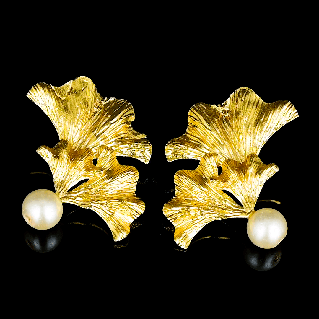 Pearl Brass Ginkgo Stud Earring - DeKulture DKW-810-E