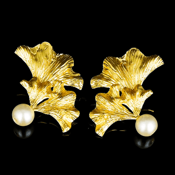 Pearl Brass Ginkgo Stud Earring