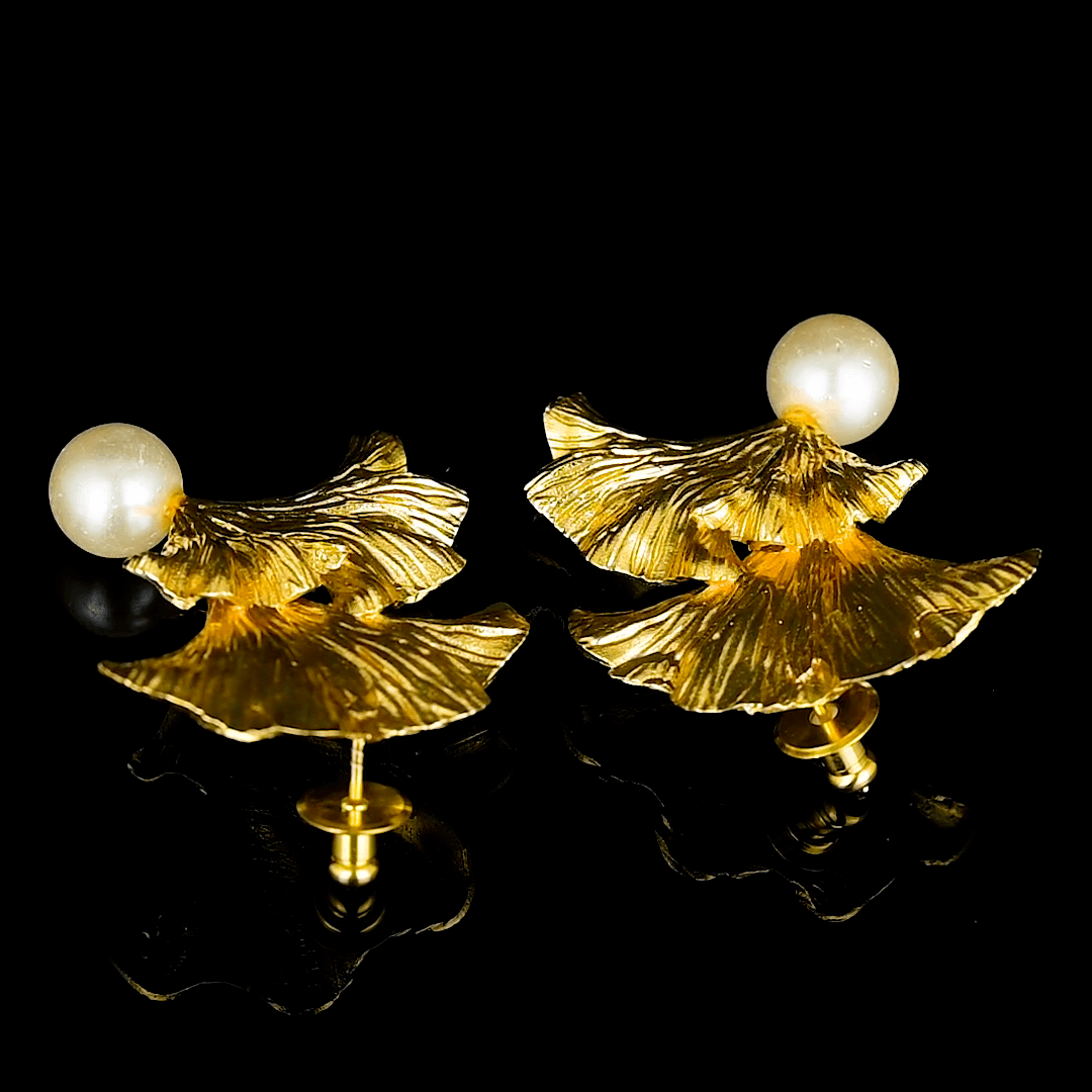 Pearl Brass Ginkgo Stud Earring - DeKulture DKW-810-E