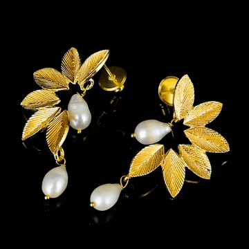 Pearl Brass Leaf Stud Earring - DeKulture DKW-812-E