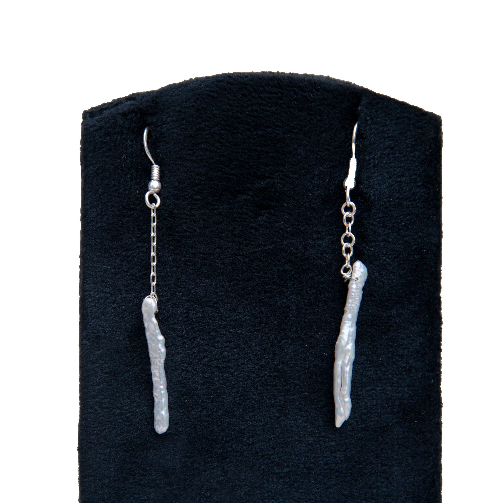 Pearl Sliver Plated Chain Dangler Hook Earring - DeKulture DKW-1468-SEJ