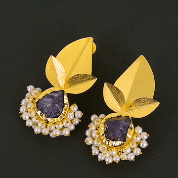 Pearls Brass Floral Stud Earring - DeKulture DKW-840-E