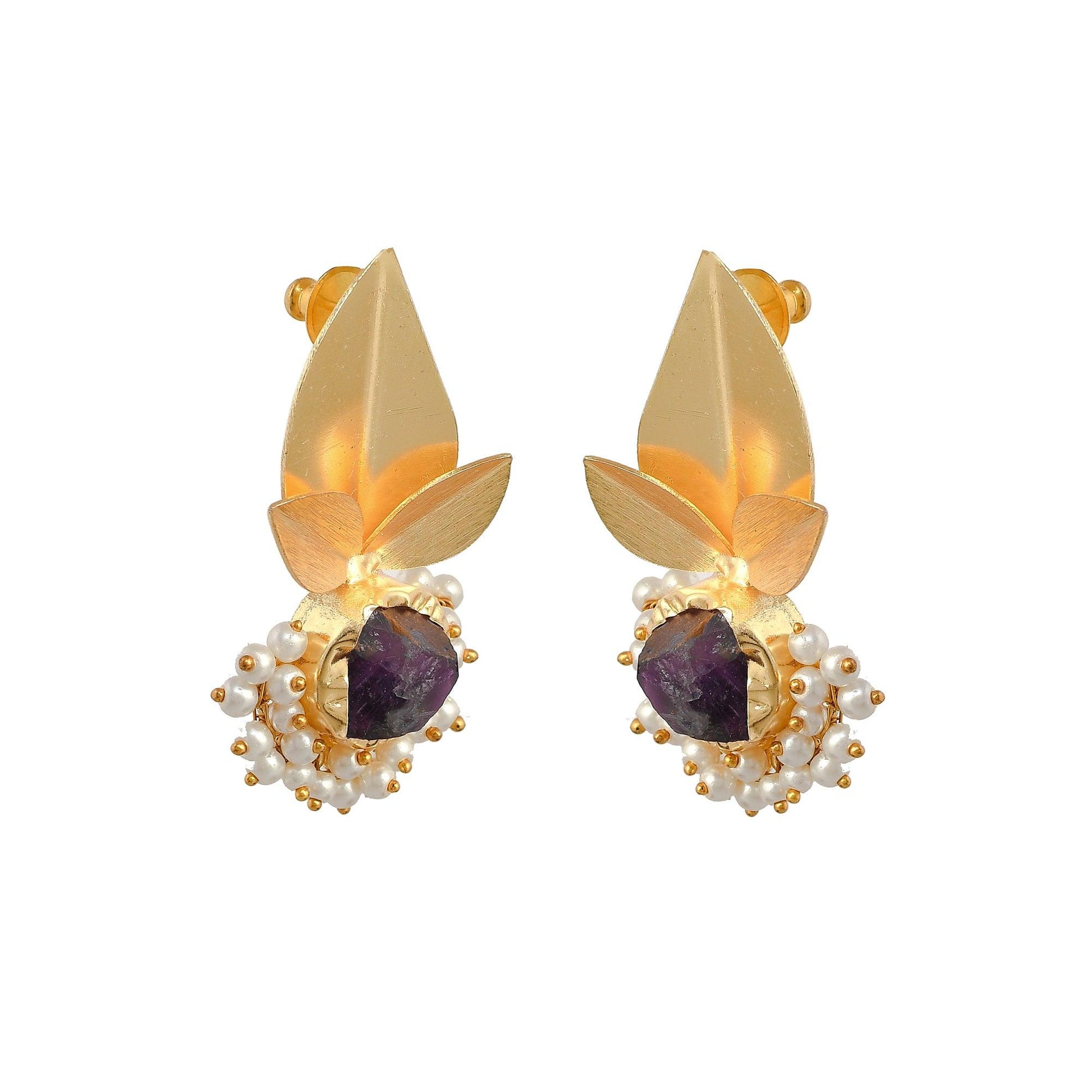 Pearls Brass Floral Stud Earring - DeKulture DKW-840-E