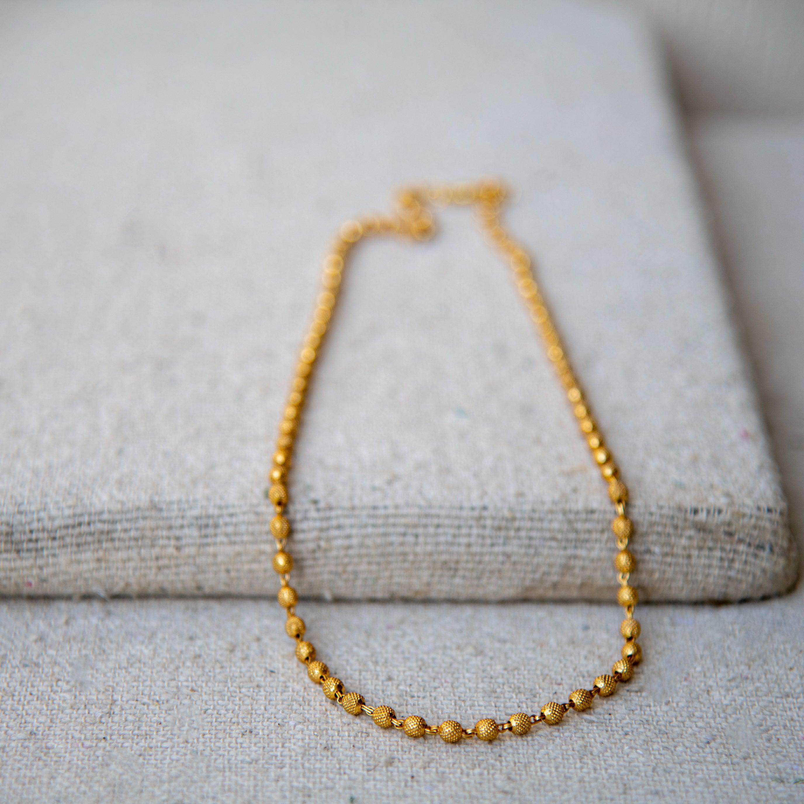 Peppercorn Texture Gold Plated Beads Necklace - DeKulture DKW-1491-GLC