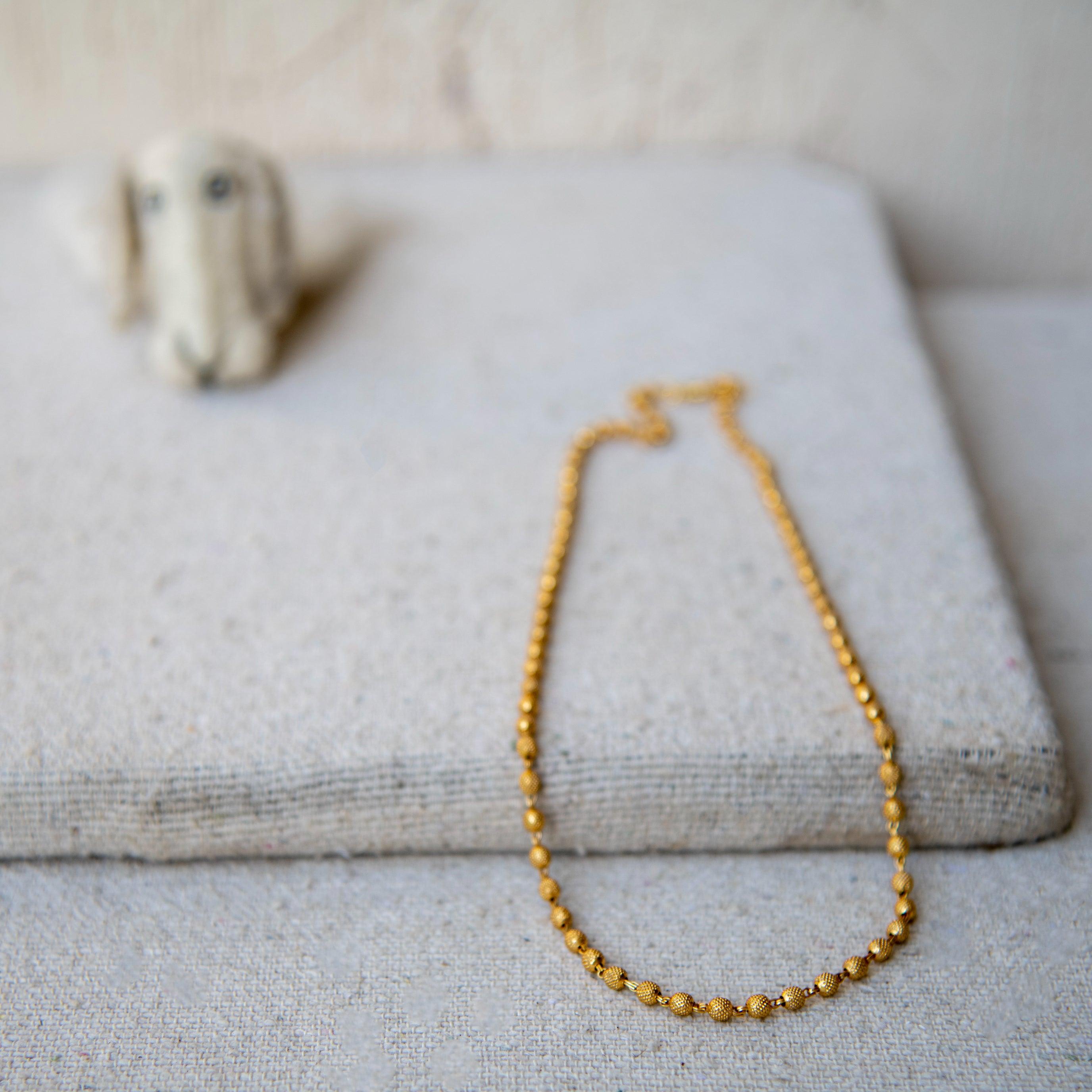 Peppercorn Texture Gold Plated Beads Necklace - DeKulture DKW-1491-GLC