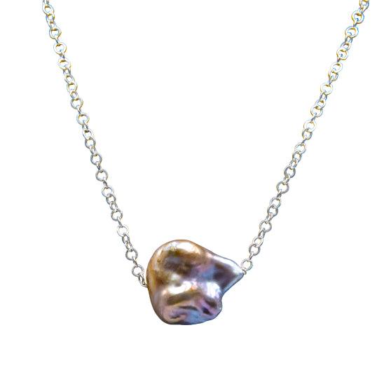 Rainbow Pearl Silver Chain Pendant - DeKulture DKW-1481-NKJ