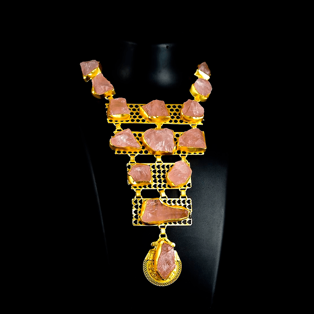 Rose Quartz Gemstone Necklace Fashion jewelry - DeKulture DKW-1057-NKJ