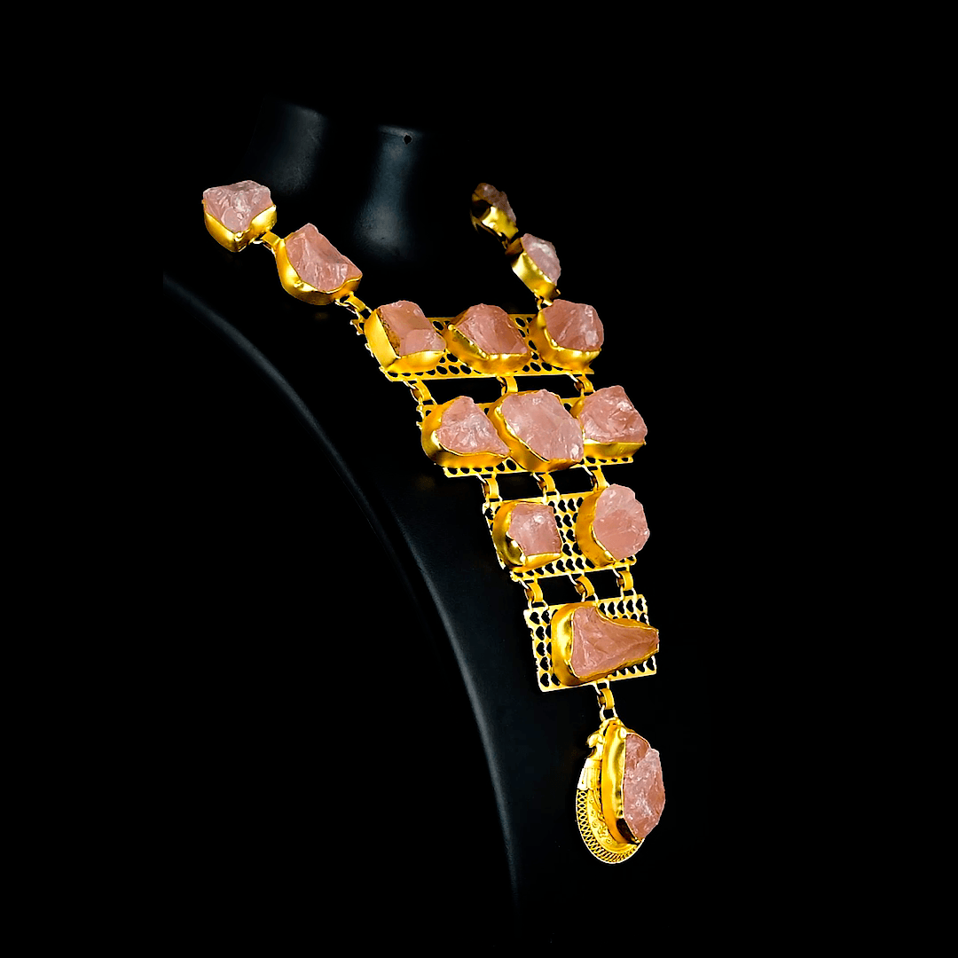 Rose Quartz Gemstone Necklace Fashion jewelry - DeKulture DKW-1057-NKJ