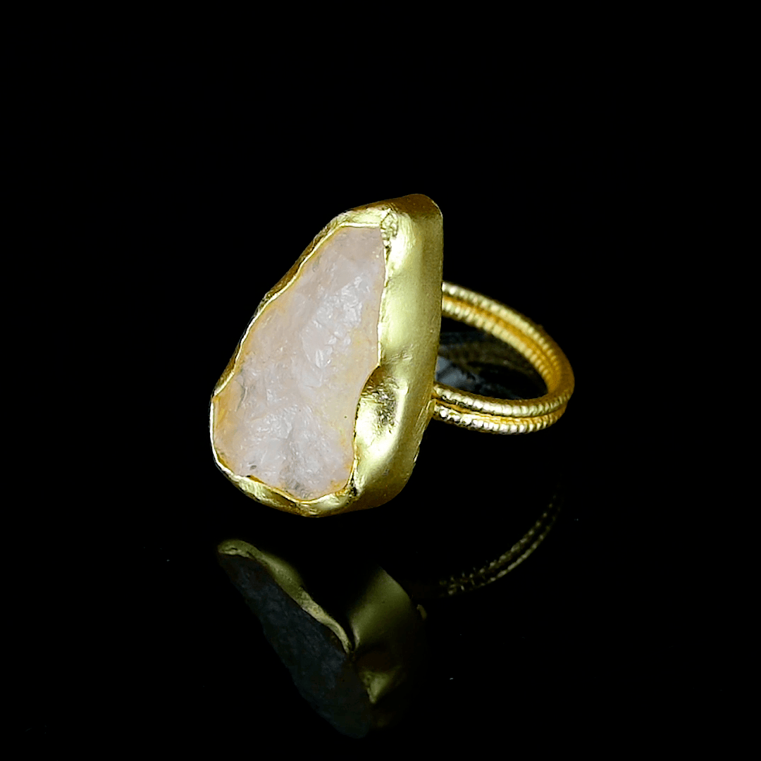 Rose Quartz Rough Gemstone Ring - DeKulture DKW-1058-RGJ