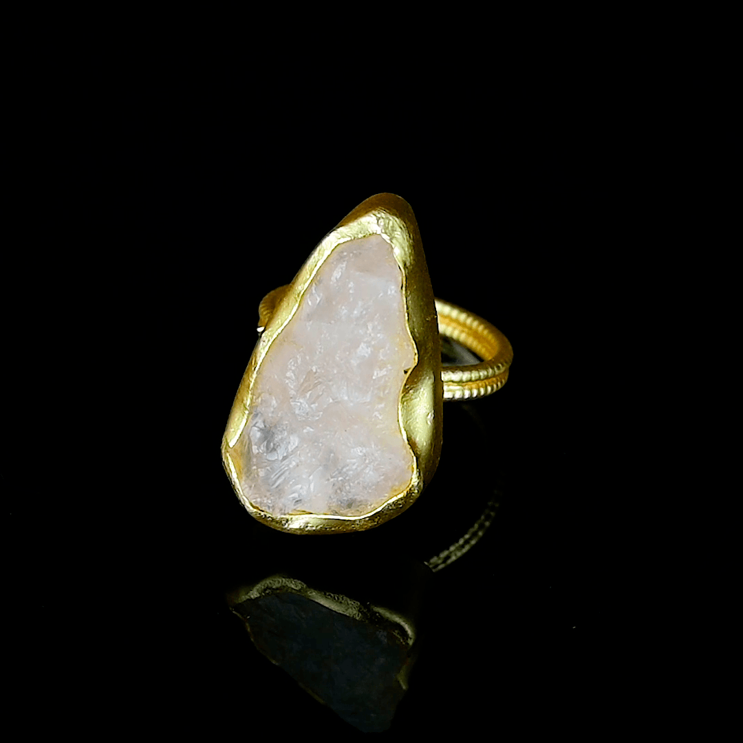 Rose Quartz Rough Gemstone Ring - DeKulture DKW-1058-RGJ