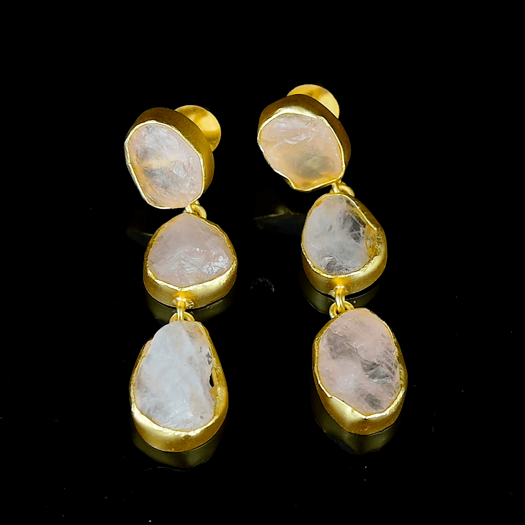 Rose Quartz Rough Gemstone Stud Earrings - DeKulture DKW-1059-SEJ