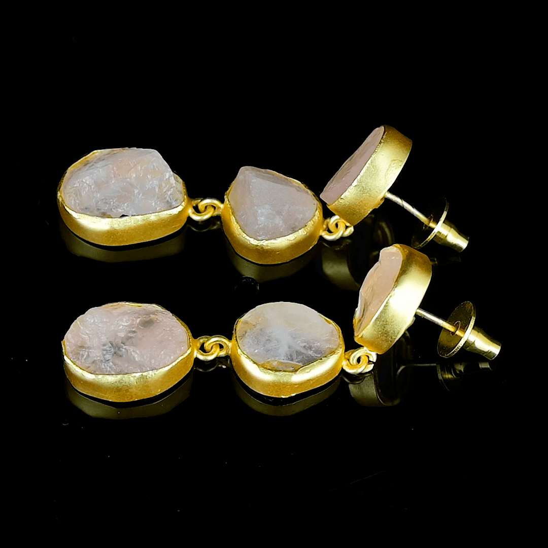 Rose Quartz Rough Gemstone Stud Earrings - DeKulture DKW-1059-SEJ