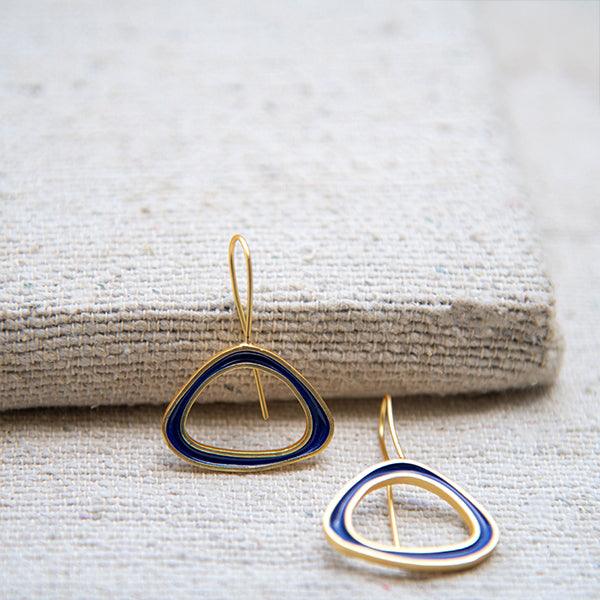 Santorini Blue Enameled Flash Gold Plated Earring - DeKulture DKW-1451-SEJ