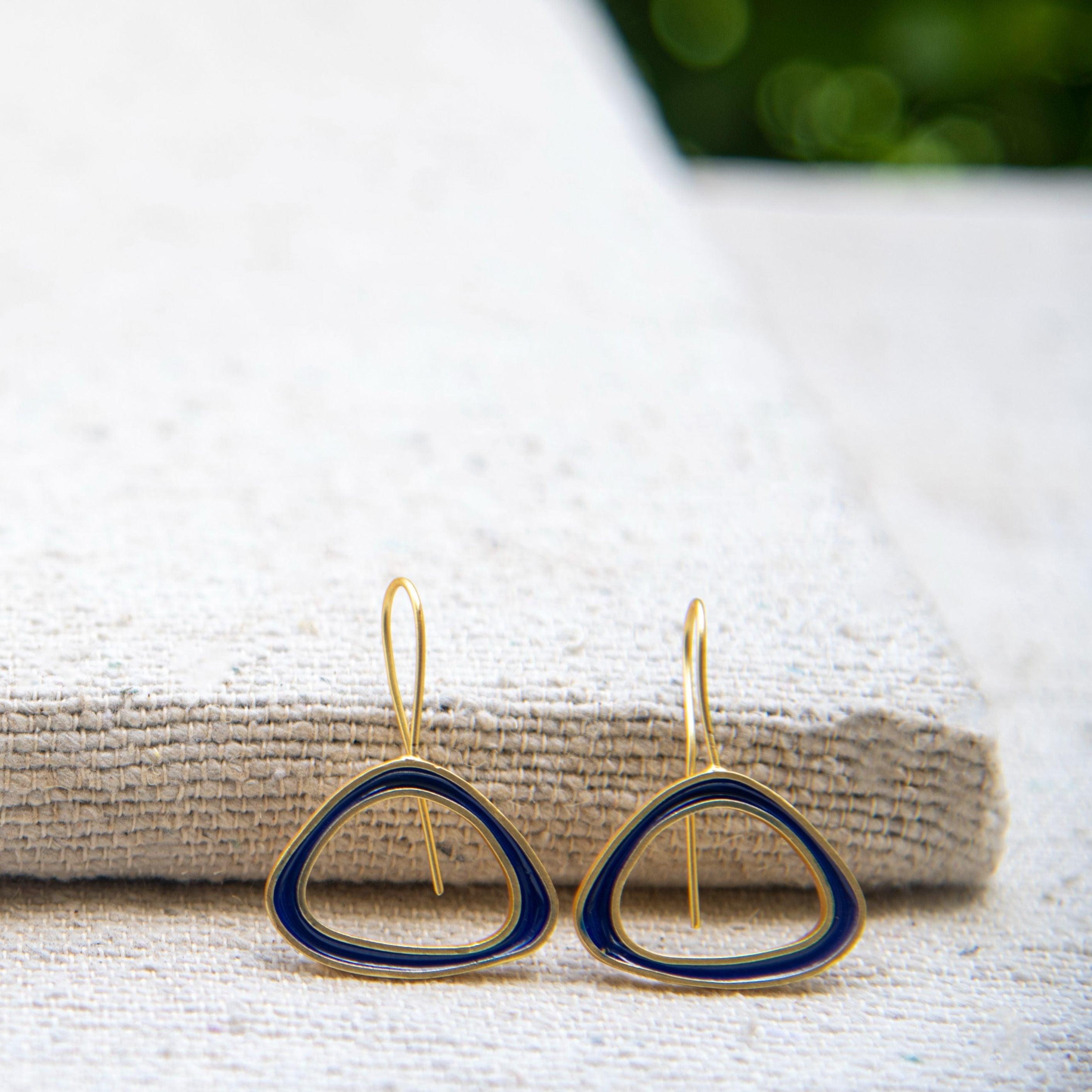 Santorini Blue Enameled Flash Gold Plated Earring - DeKulture DKW-1451-SEJ