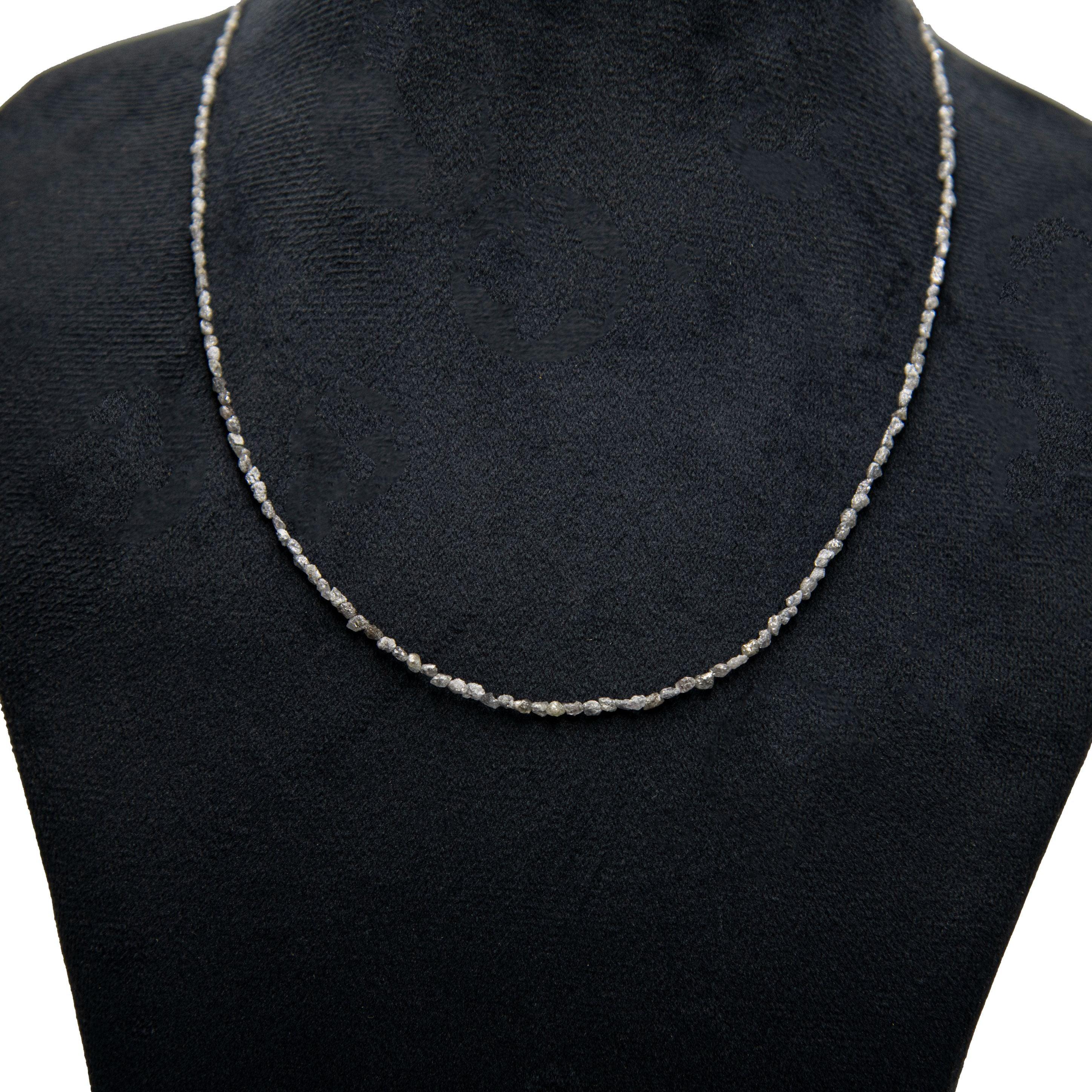 Small Grey Rough Diamond Bead Necklace with Silver Clasp - DeKulture DKW-1379-Small-BNK