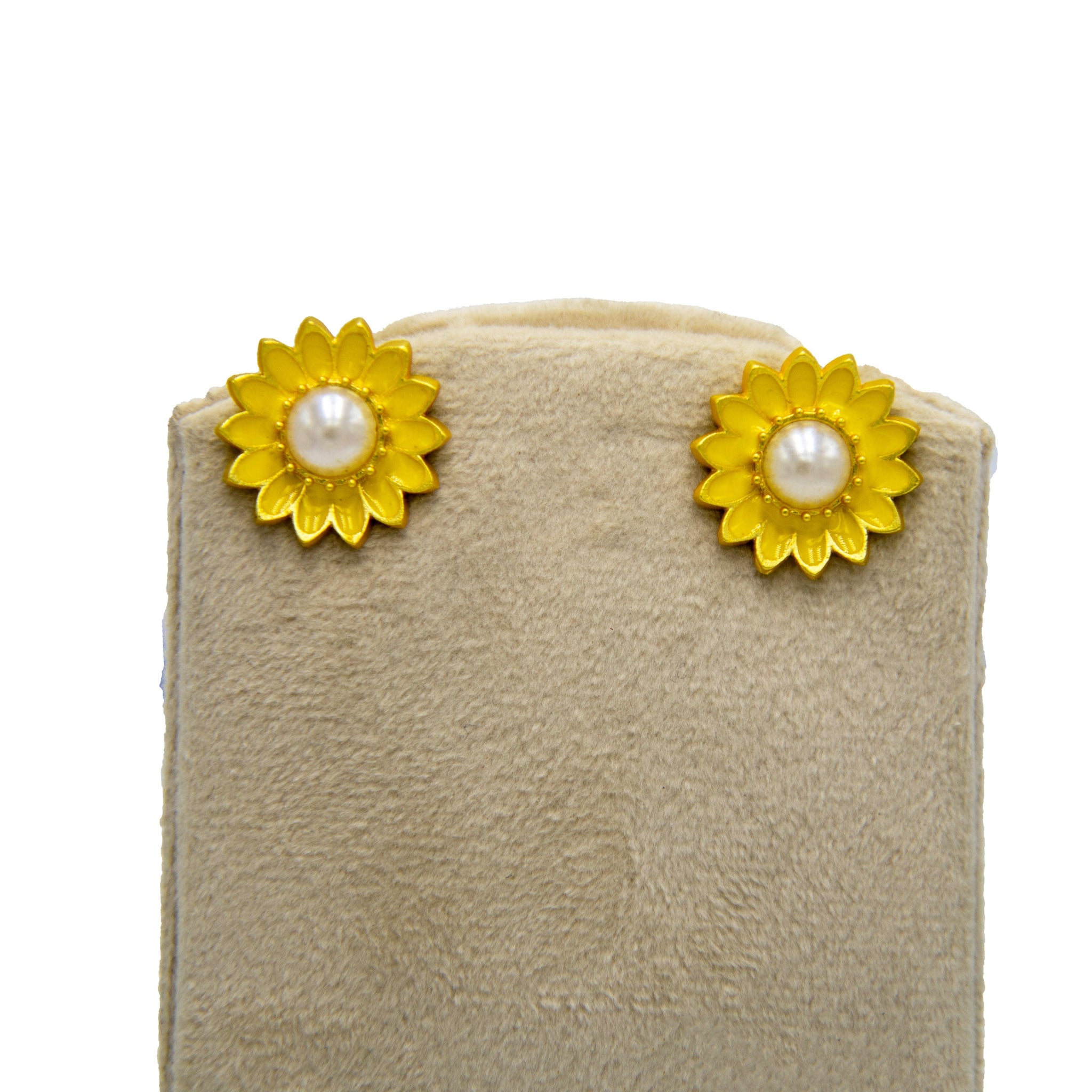 Sunflower style enameled Flash Gold Plated stud earring - DeKulture DKW-1448-SEJ