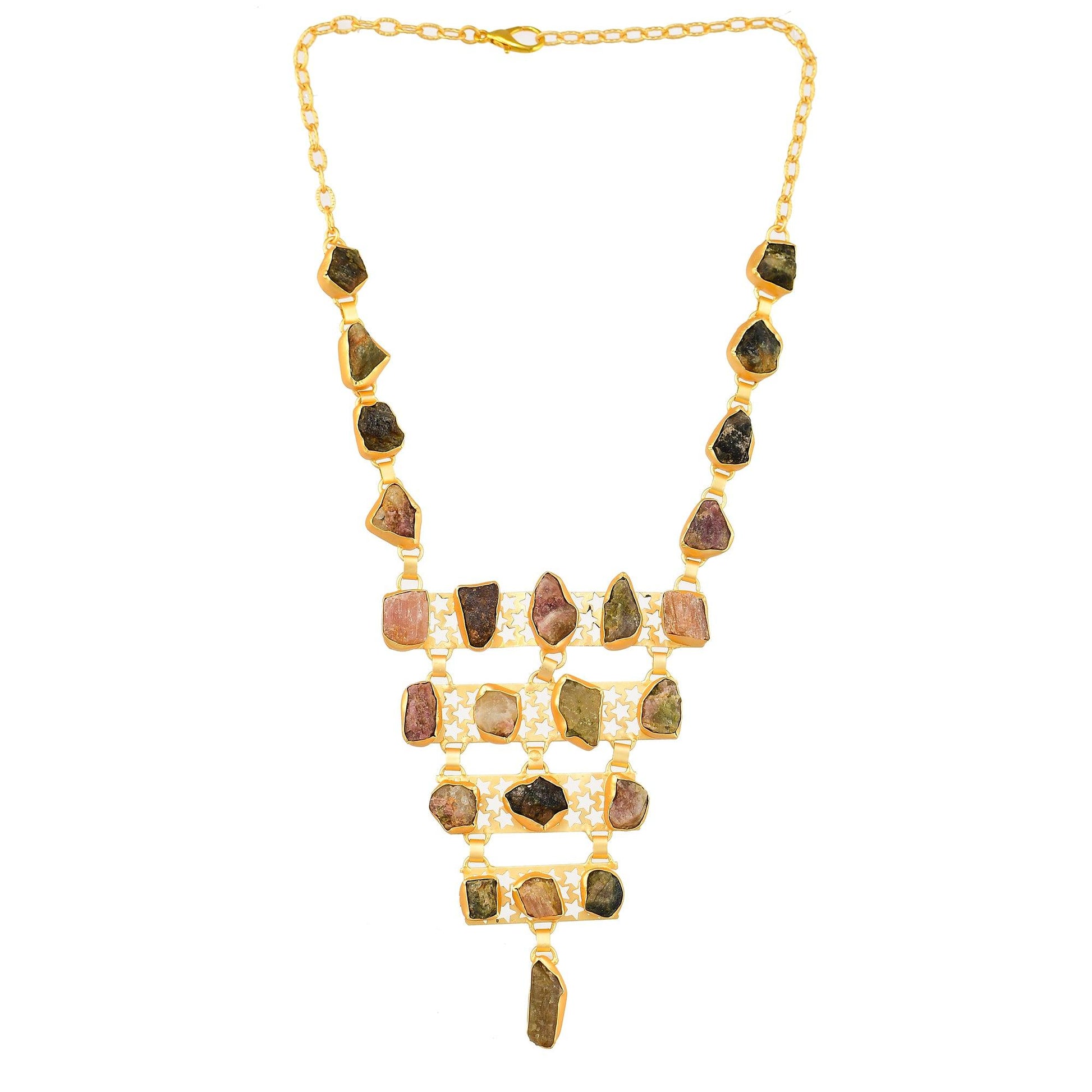Tourmanline Gemstone Brass Necklace jewelry - DeKulture DKW-1053-NKJ