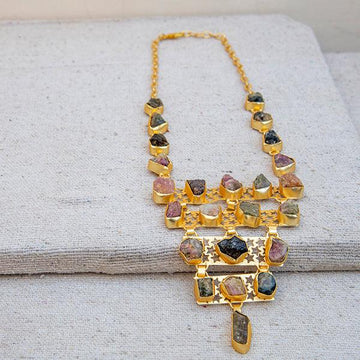 Tourmanline Gemstone Brass Necklace jewelry