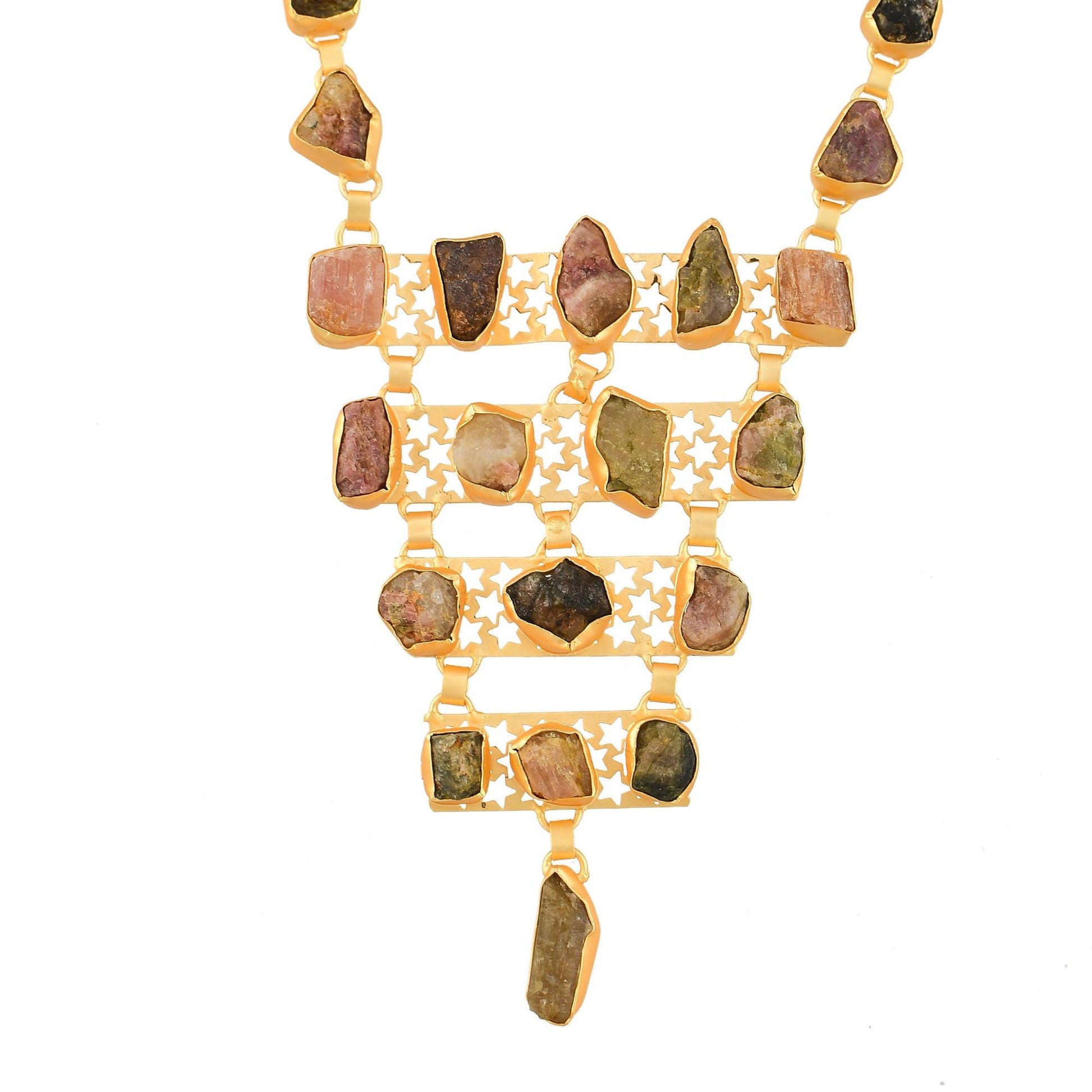 Tourmanline Gemstone Brass Necklace jewelry - DeKulture DKW-1053-NKJ