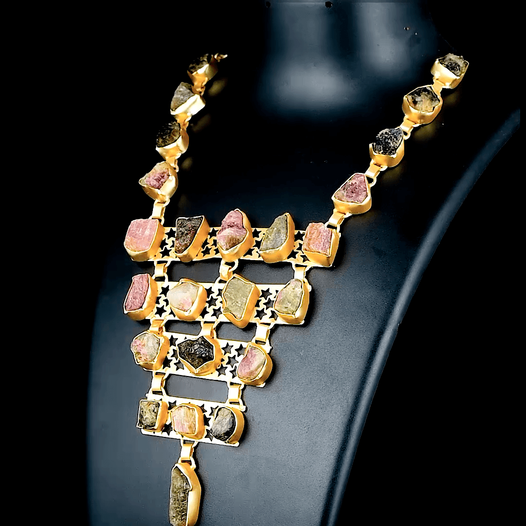 Tourmanline Gemstone Brass Necklace jewelry - DeKulture DKW-1053-NKJ