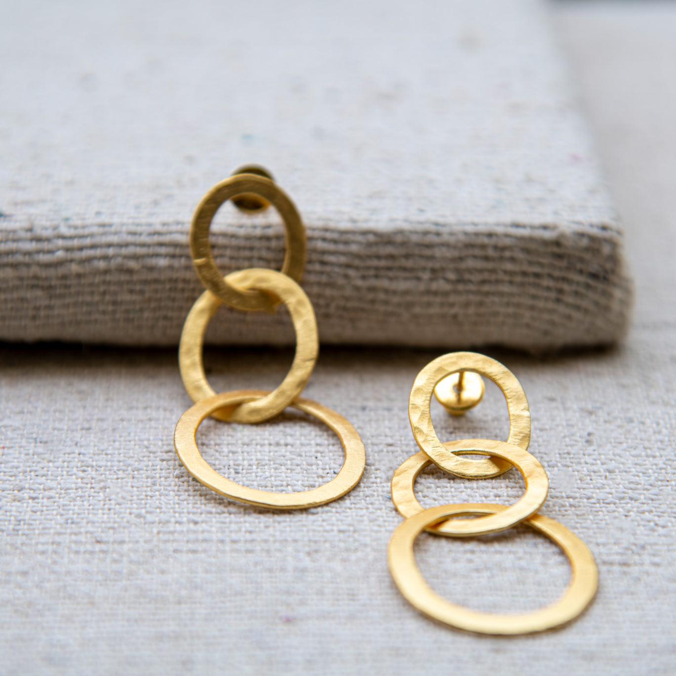 Tri Circle Gold Plated Stud Earring - DeKulture DKW-1301-SEJ