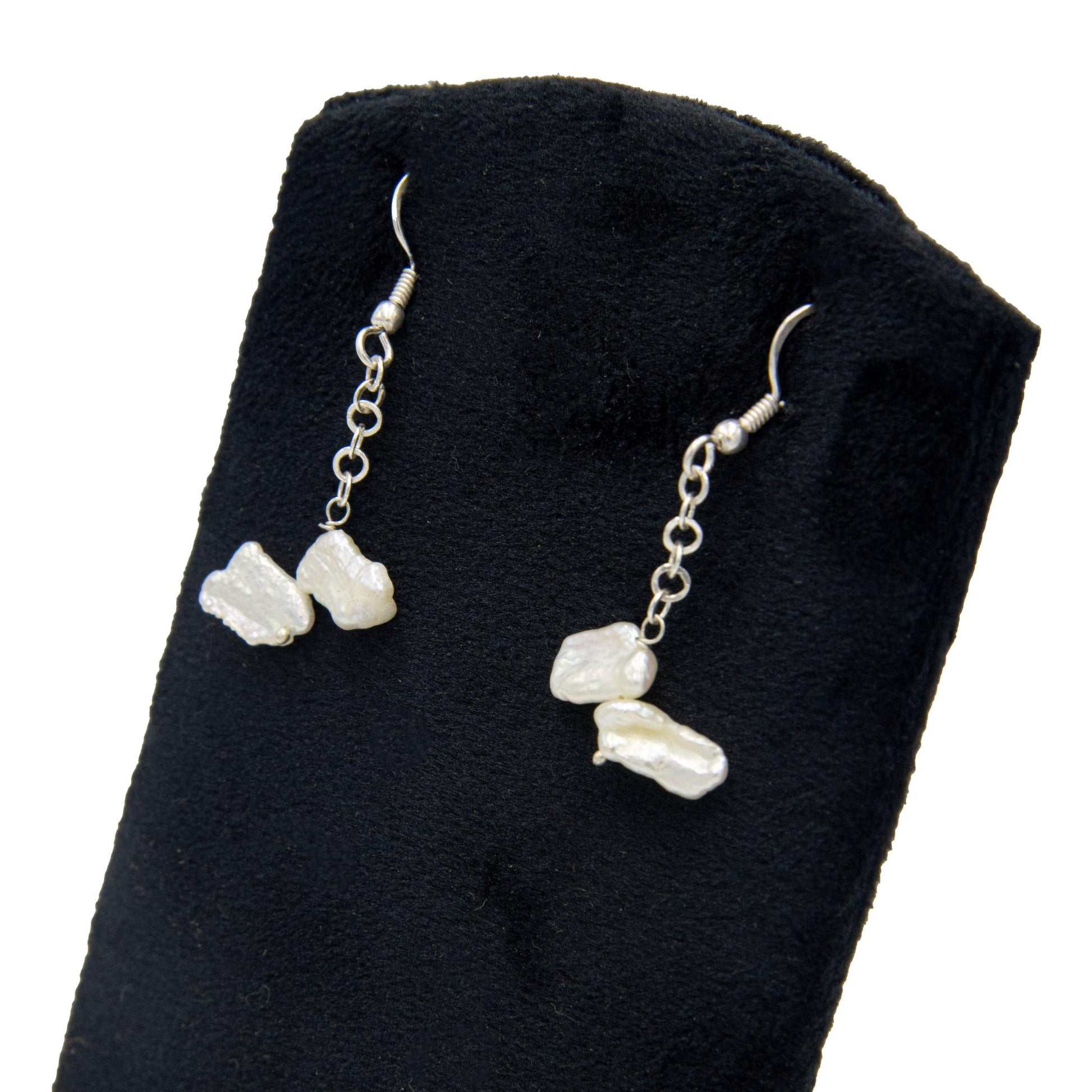 Twin Natural Keshi Pearl Dangler Silver Plated Hook Earring - DeKulture DKW-1461-SEJ