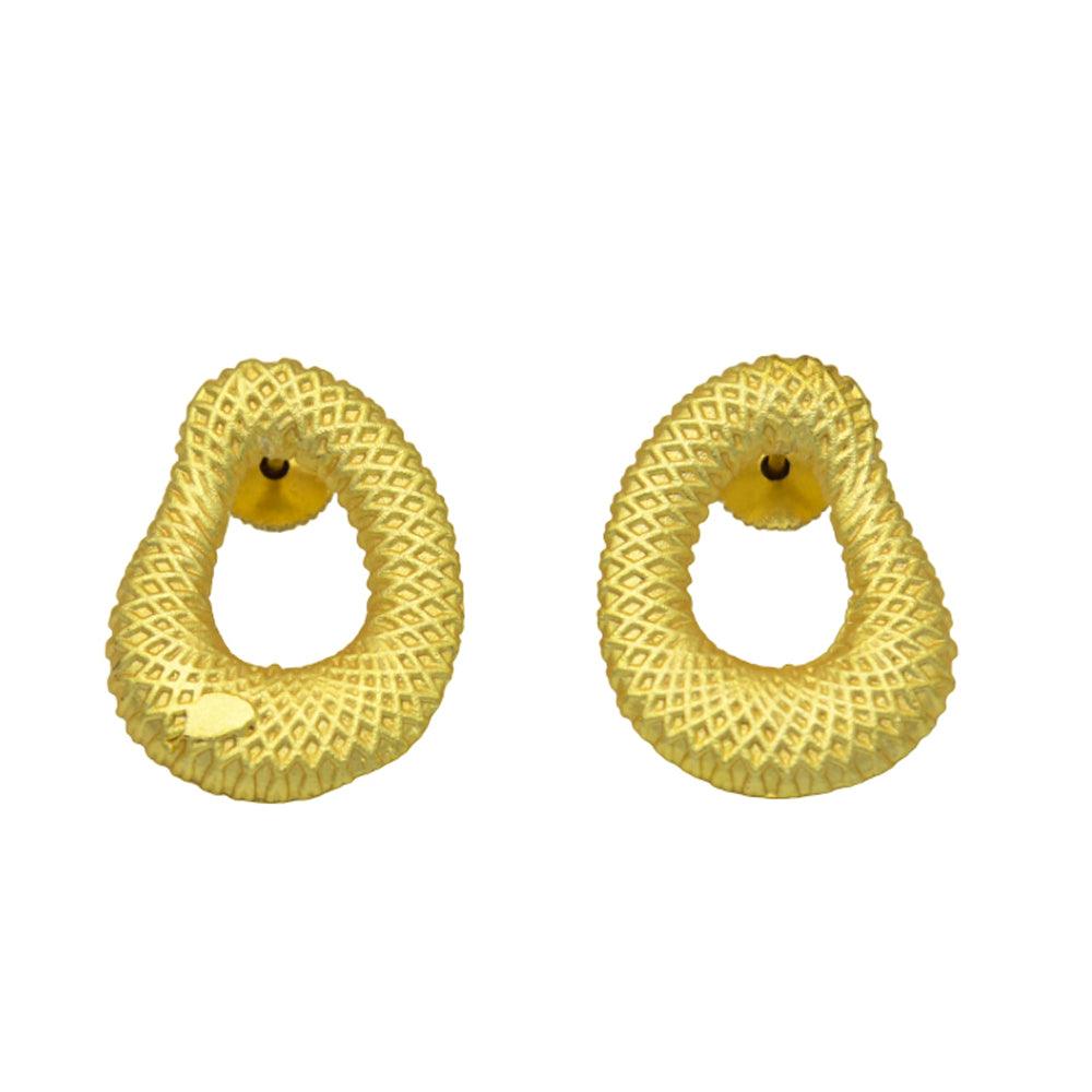 Uneven Textured Oval Gold Plated Earring - DeKulture DKW-1419-SEJ
