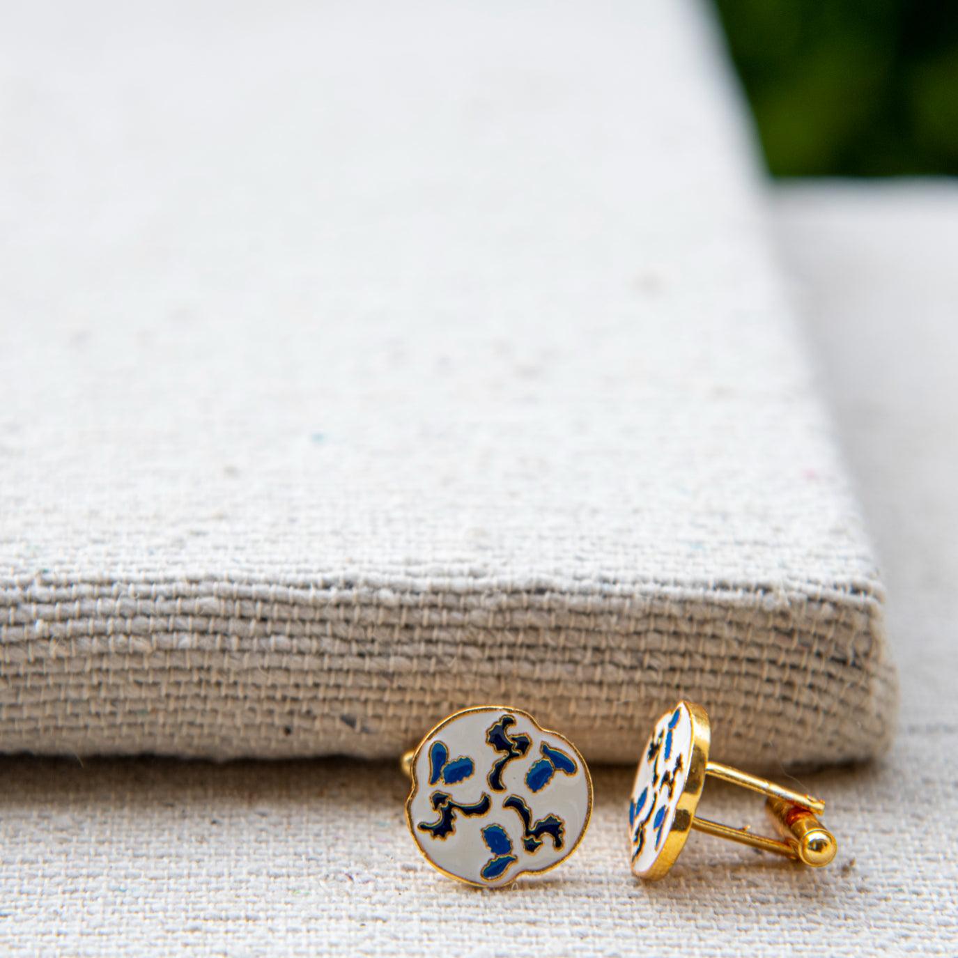 White, Blue & Black Enameled Cufflinks - DeKulture DKW-1437-CFJ