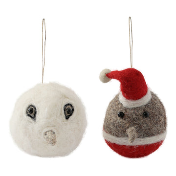 Robin Bird And Owl Bauble (Set Of 2)